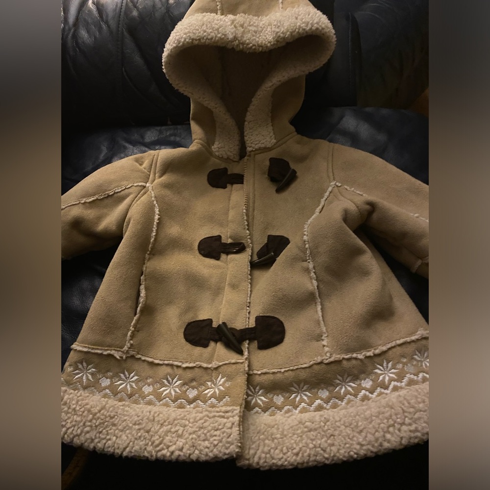 Kids Tan Hooded Coat with Toggle Closures